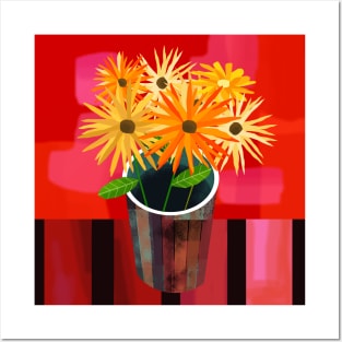 Vase of Yellow and Orange Flowers Posters and Art